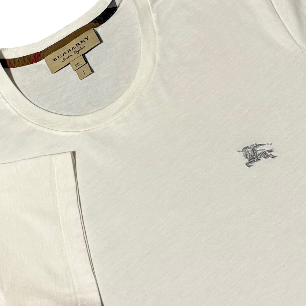 Burberry T-Shirt Mens S White Embroidered Equestrian Knight Logo Tee Nova Check